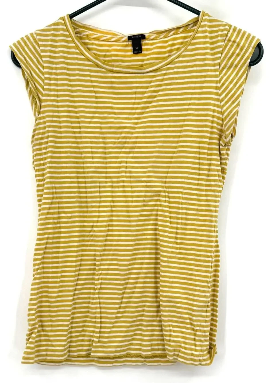 J. Crew Size XS Short Sleeve Blouse Top Shirt Yellow White Stripe Linen Blend